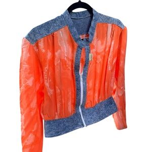 Vintage JONNY Lightweight Jacket Orange and Blue Denim Women's Small